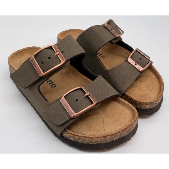 Torotto Other - Torotto Double Strap Slide Sandals Brown Cork Copper Buckles | Toddler 25